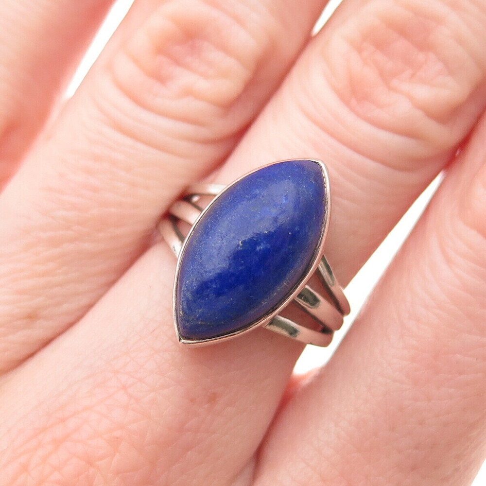 925 Sterling Silver Vintage Real Lapis Modernist Ring Size 6.5
